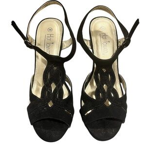 Hot Tomato Black Velvet Suede Strappy Heels Size 9M‎ Formal Winter Holiday